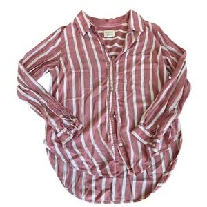 American Eagle Red White Stripe Button Down Shirt Women's Long Sleeve Casual